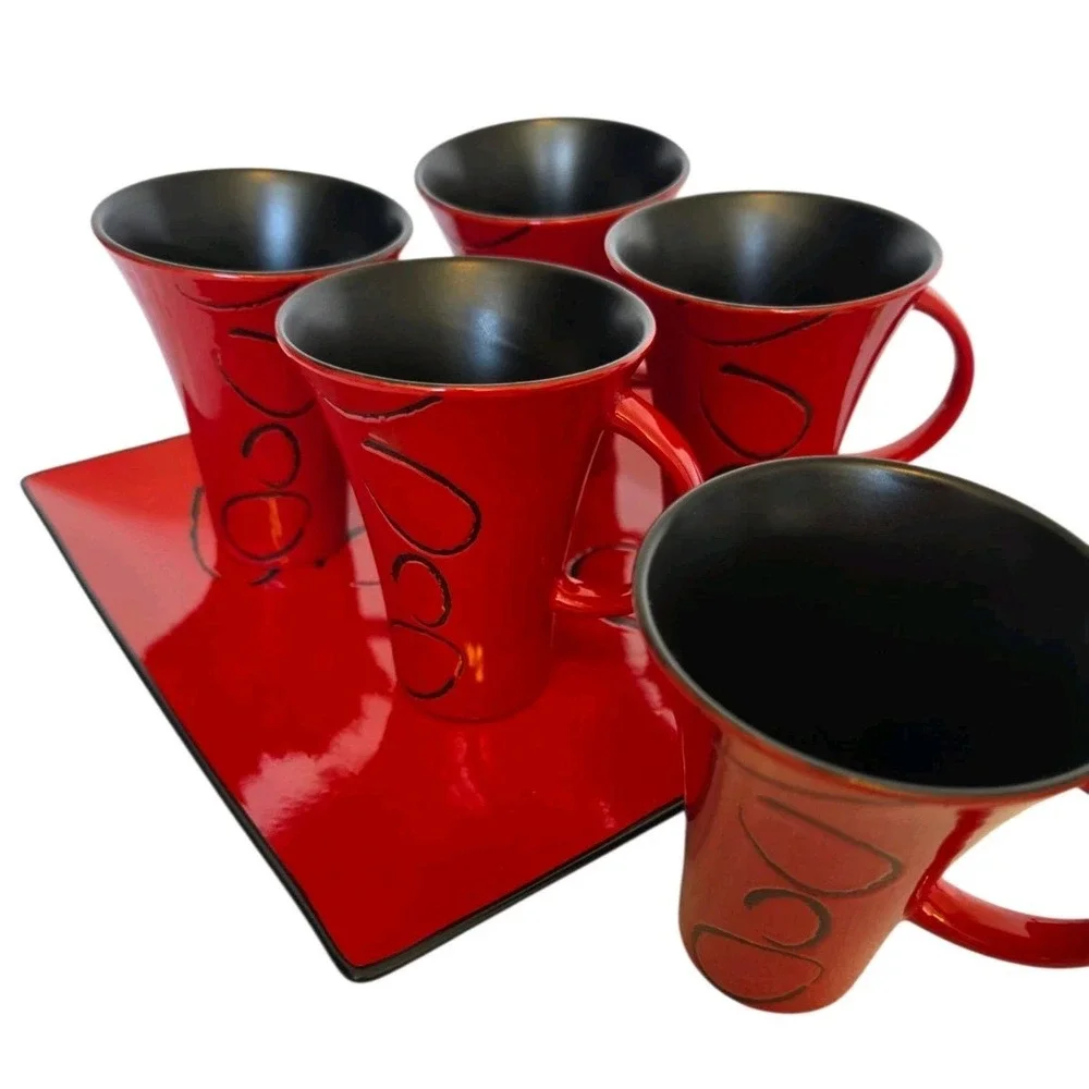 FLIRT By R&B Ritzenhoff Breker Serving Tray W 5 Trumpet Mugs Mid Century Mod